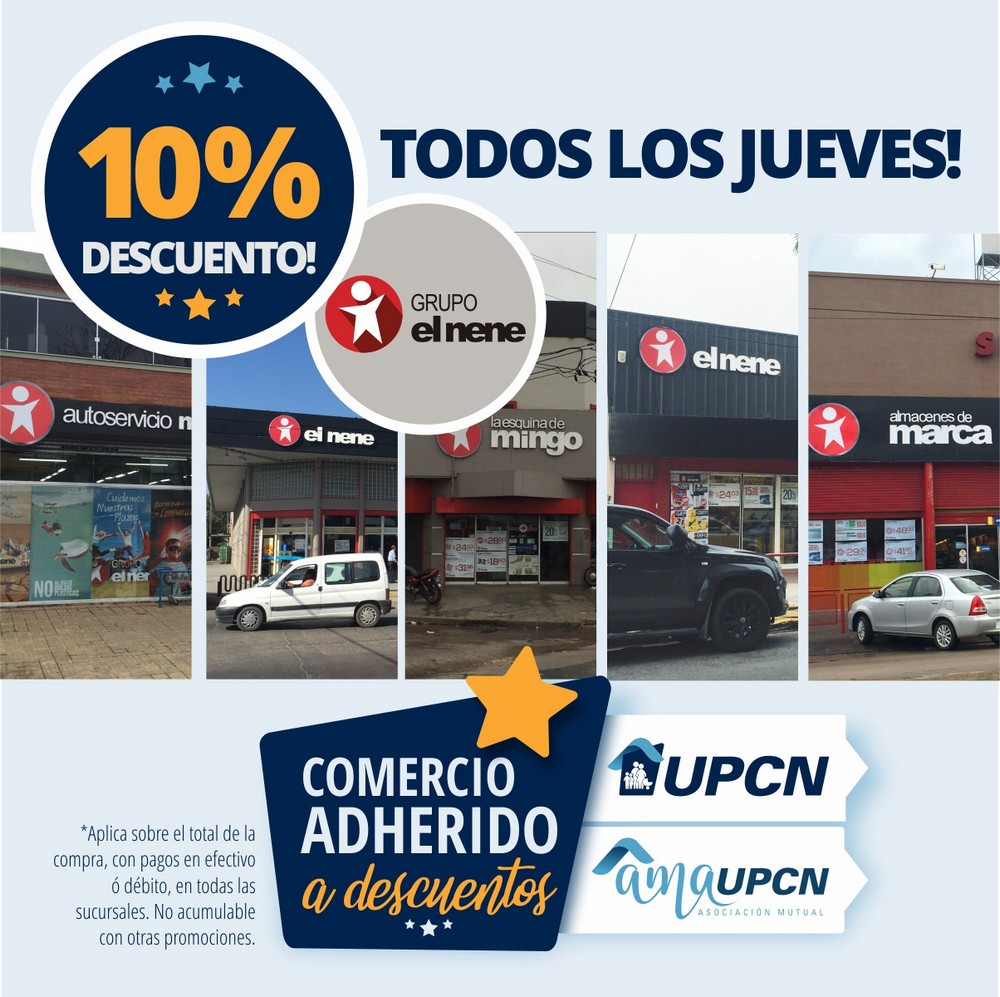 Afiliados a UPCN y AMAUPCN podrán acceder a un 10% de descuento en compras que realicen en Supermercados El Nene