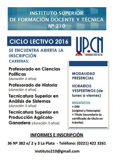 ISFDyT 210: inscriben a carreras terciarias