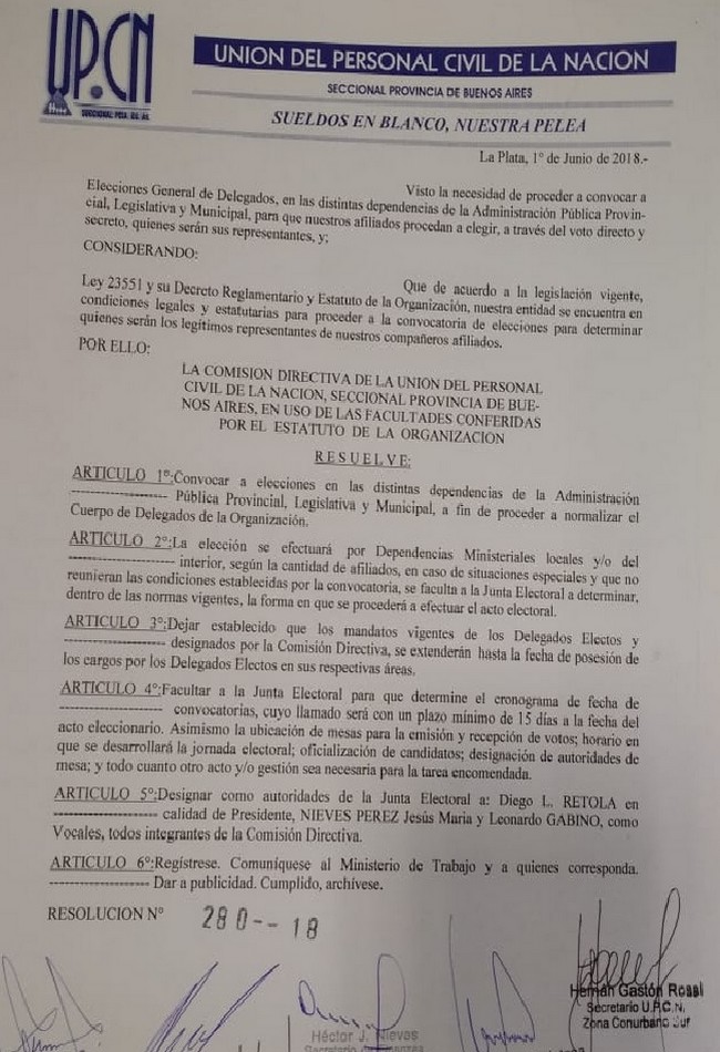 UPCN realizará las elecciones para renovar los cuerpos de delegados