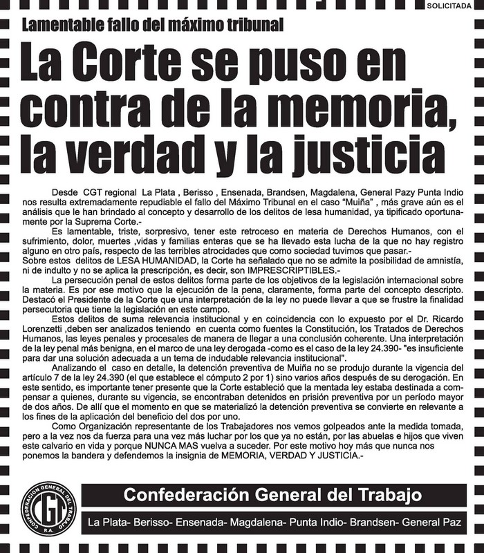 La Corte se puso en contra de la memoria, la verdad y la justicia