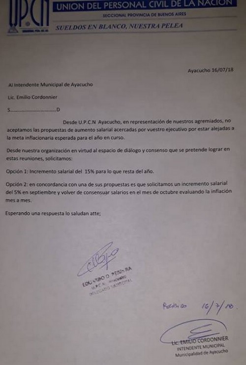 Ayacucho: UPCN rechazó propuesta de recomposición salarial por considerarla insuficiente