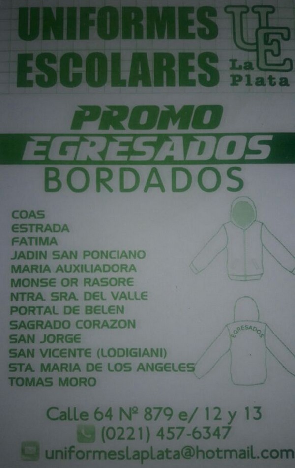 Uniformes Escolares La Plata: 15% descuentos en bordados para egresados