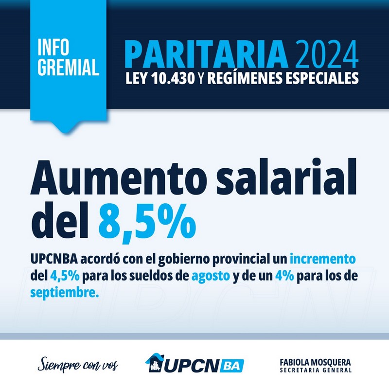 Paritaria Ley 10.430 y de Regímenes Especiales: UPCNBA acordó con el gobierno provincial un incremento del 8,5%