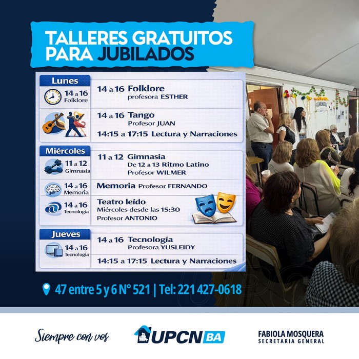 El Centro de Jubilados dicta una amplia y variada gama de talleres gratuitos